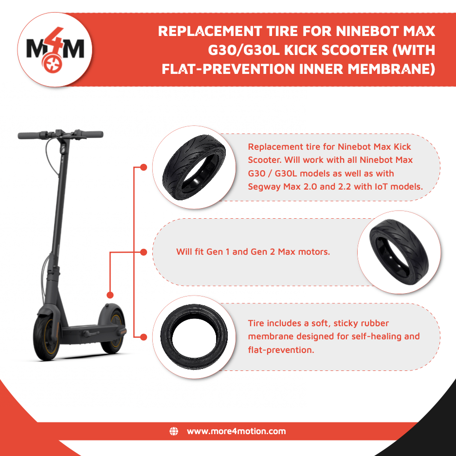 10 Flat-Prevention Inner Membrane Replacement Tire for Ninebot Max G30/G30L Kick Scooter